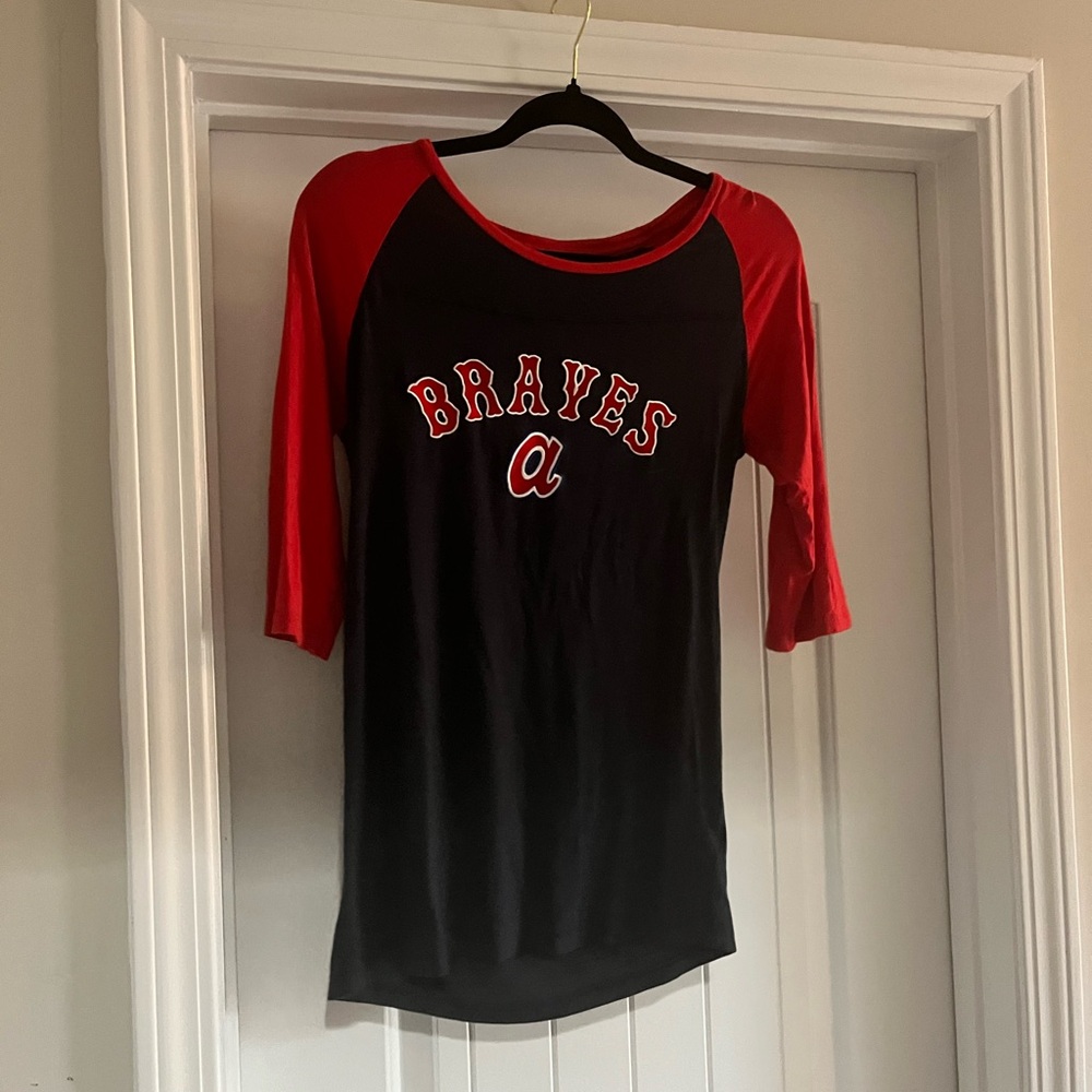 Women's Black and Red Braves Long Sleeve Tee